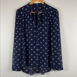 Ann Taylor Bow print navy blouse